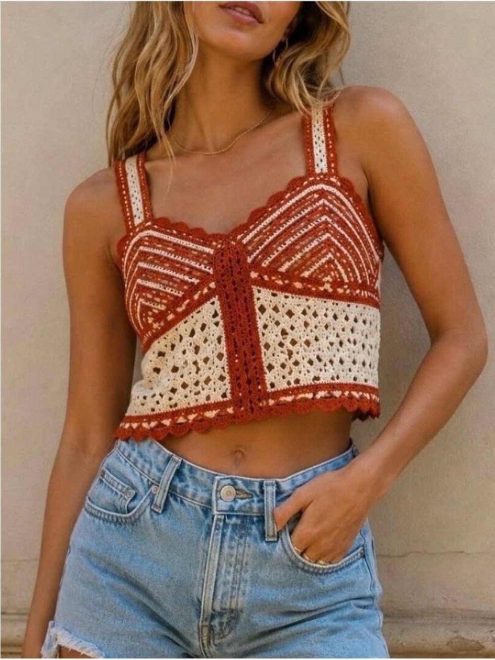 NWT Jason Wu Red & Cream Crochet Bralette
